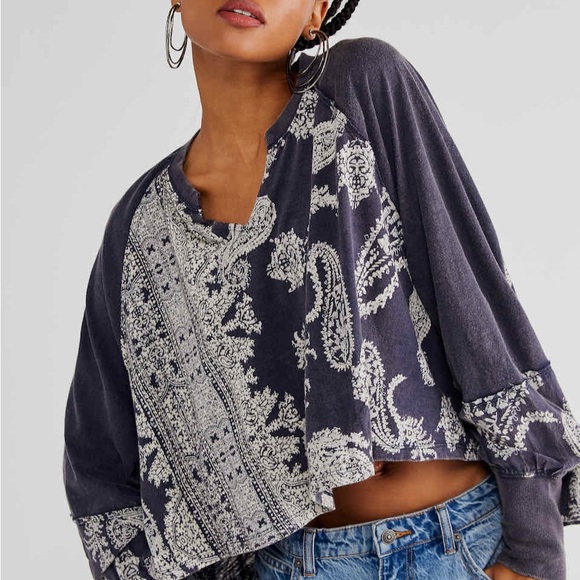 We The Free Black & White Paisley Layered Knit Pullover - Picture 3 of 3